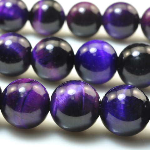 YesBeads Purple tiger eye gemstone smooth round loose beads wholesale jewelry making 15"
