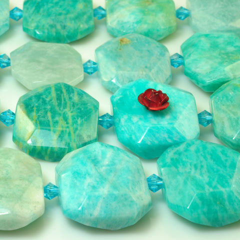 YesBeads natural green Brazil Amazonite gemstone faceted rectangle nugget beads 15"