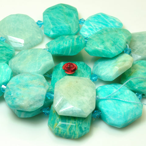 YesBeads natural green Brazil Amazonite gemstone faceted rectangle nugget beads 15"