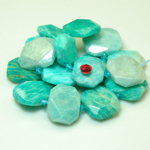 YesBeads natural green Brazil Amazonite gemstone faceted rectangle nugget beads 15"