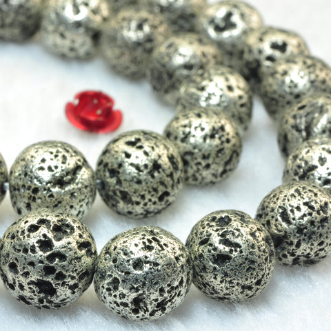 YesBeads Silver Lava stone antique silver plated matte round lava beads gemstone 10mm 15"