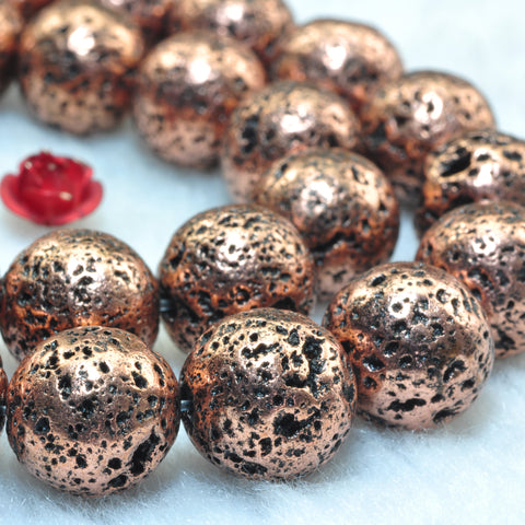 YesBeads Red Bronze Lava stone antiqued copper plated matte round lava beads 10mm 15"