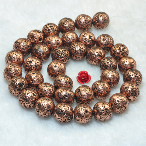 YesBeads Red Bronze Lava stone antiqued copper plated matte round lava beads 10mm 15"