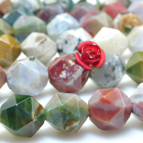 YesBeads Natural Ocean Jasper stone star cut faceted nugget beads gemstone 15"