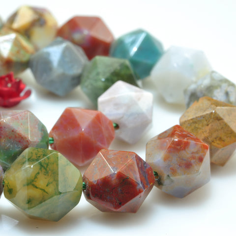 YesBeads Natural Ocean Jasper stone star cut faceted nugget beads gemstone 15"