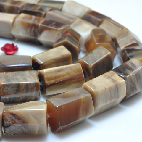 YesBeads Natural Petrified Wood jasper faceted tube nugget beads gemstone 15"