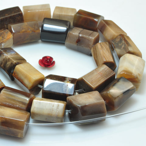 YesBeads Natural Petrified Wood jasper faceted tube nugget beads gemstone 15"