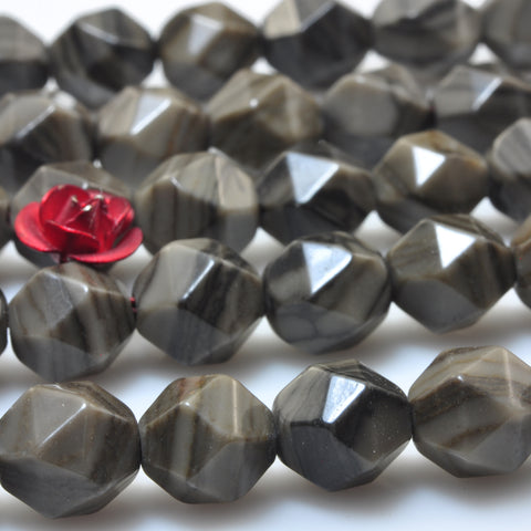 YesBeads Natural Brown Wood Jasper star cut faceted nugget beads stone 8mm 15"