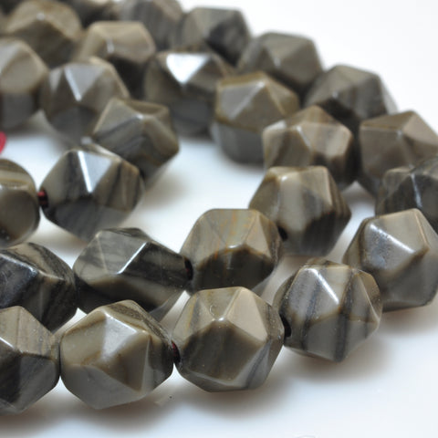 YesBeads Natural Brown Wood Jasper star cut faceted nugget beads stone 8mm 15"