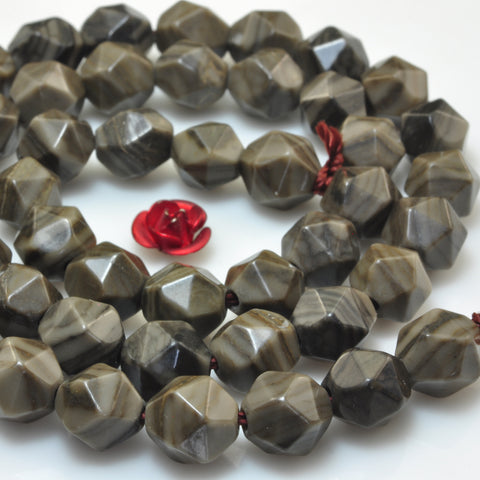 YesBeads Natural Brown Wood Jasper star cut faceted nugget beads stone 8mm 15"