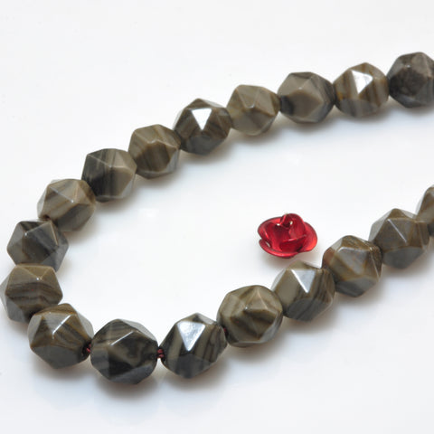 YesBeads Natural Brown Wood Jasper star cut faceted nugget beads stone 8mm 15"