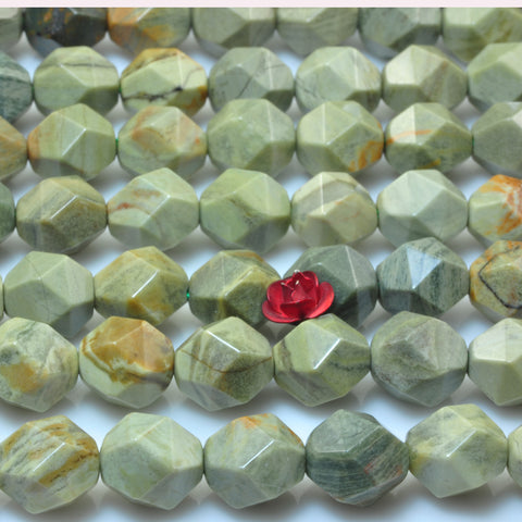 Natural green Silver Leaf Jasper star cut faceted nugget beads genstone wholesale jewelry making bracelet necklace diy