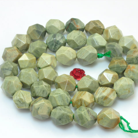 Natural green Silver Leaf Jasper star cut faceted nugget beads genstone wholesale jewelry making bracelet necklace diy