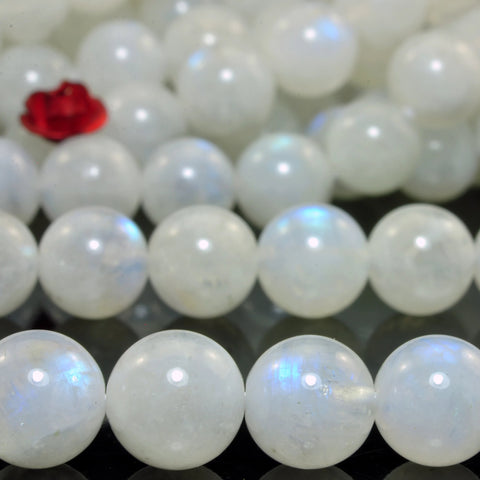 Natural rainbow moonstone smooth round loose beads white gemstone wholesale for jewelry making 8mm 15"