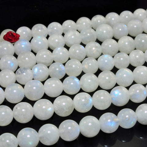 Natural rainbow moonstone smooth round loose beads white gemstone wholesale for jewelry making 8mm 15"