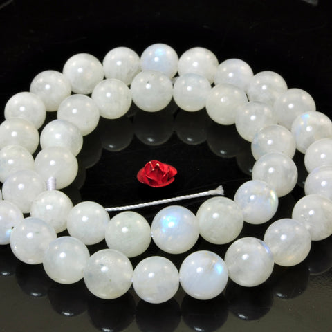Natural rainbow moonstone smooth round loose beads white gemstone wholesale for jewelry making 8mm 15"
