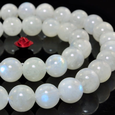 Natural rainbow moonstone smooth round loose beads white gemstone wholesale for jewelry making 8mm 15"