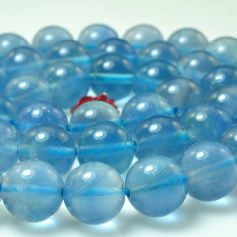 YesBeads Natural Blue Fluorite gemstone smooth round loose beads wholesale jewelry making 15"