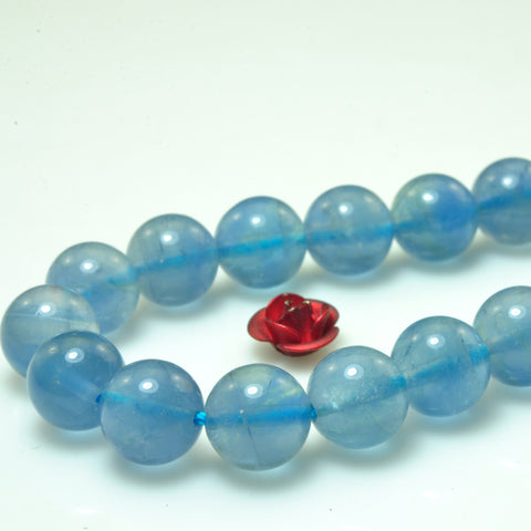 YesBeads Natural Blue Fluorite gemstone smooth round loose beads wholesale jewelry making 15"
