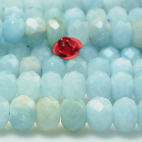 YesBeads Natural Aquamarine gemstone faceted loose rondelle beads wholesale jewelry making 6x8mm 15"