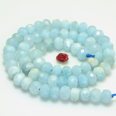 YesBeads Natural Aquamarine gemstone faceted loose rondelle beads wholesale jewelry making 6x8mm 15"