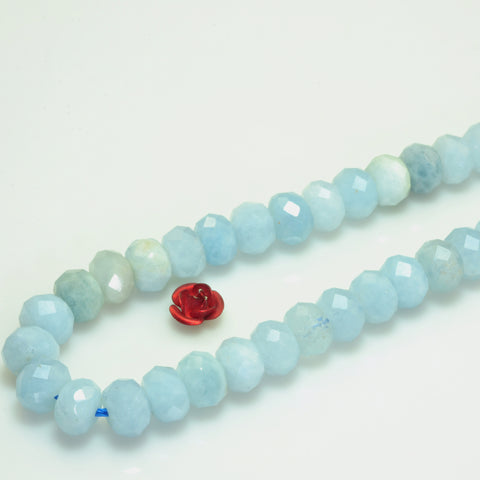 YesBeads Natural Aquamarine gemstone faceted loose rondelle beads wholesale jewelry making 6x8mm 15"