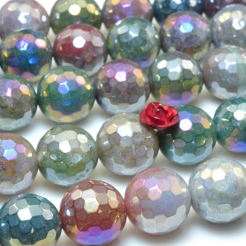 YesBeads Titanium Indian Agate faceted round loose beads gemstone wholesale jewelry making supplies 15"
