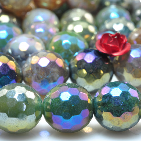 YesBeads Titanium Indian Agate faceted round loose beads gemstone wholesale jewelry making supplies 15"