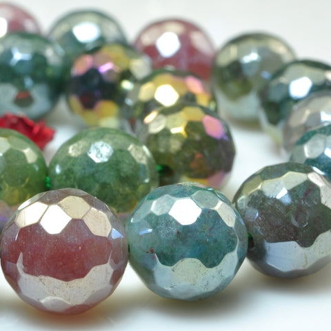 YesBeads Titanium Indian Agate faceted round loose beads gemstone wholesale jewelry making supplies 15"