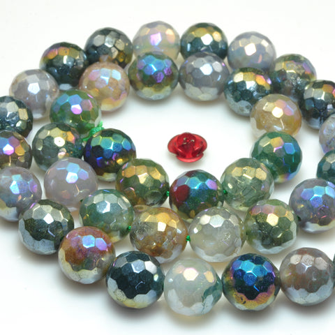 YesBeads Titanium Indian Agate faceted round loose beads gemstone wholesale jewelry making supplies 15"