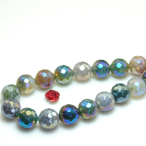 YesBeads Titanium Indian Agate faceted round loose beads gemstone wholesale jewelry making supplies 15"