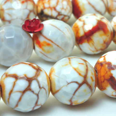 YesBeads Tibetan Fire Agate Dzi faceted round beads gemstone 16mm 15"