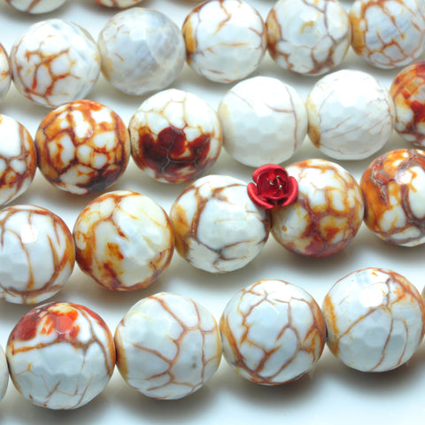 YesBeads Tibetan Fire Agate Dzi faceted round beads gemstone 16mm 15"