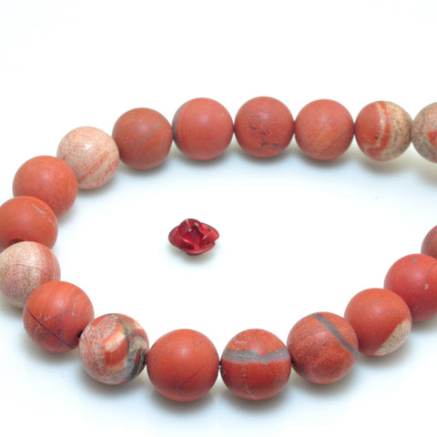 YesBeads Natural Red Jasper matte round beads gemstone 8mm 10mm 15"