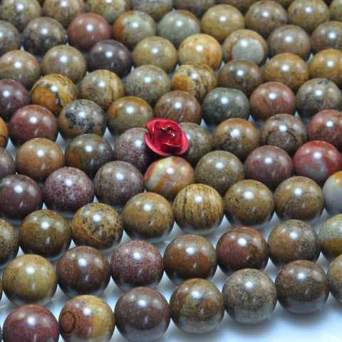 YesBeads Natural Wood Jasper smooth round beads gemstone wholesale jewelry 15"