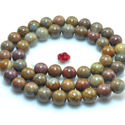 YesBeads Natural Wood Jasper smooth round beads gemstone wholesale jewelry 15"