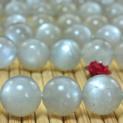 YesBeads Natural Gray Moonstone smooth round loose beads gemstone design 15"