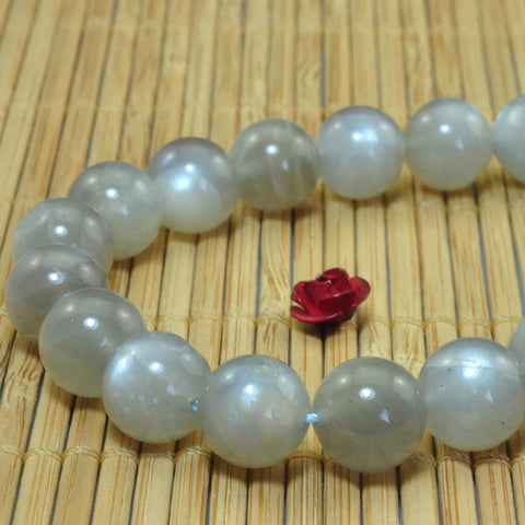 YesBeads Natural Gray Moonstone smooth round loose beads gemstone design 15"