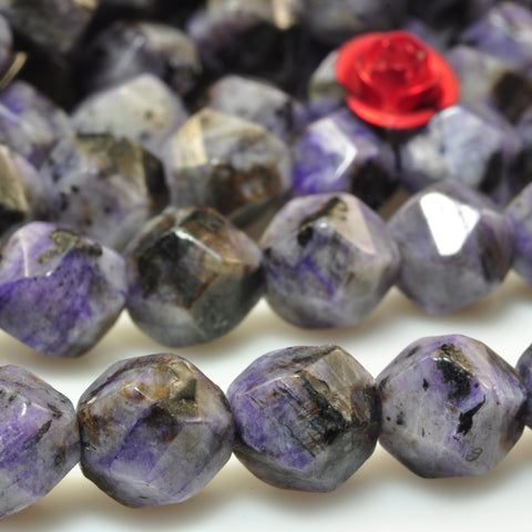 YesBeads Granite stone light purple speckled black star cut faceted nugget beads gemstone