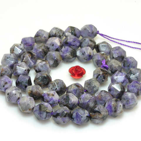 YesBeads Granite stone light purple speckled black star cut faceted nugget beads gemstone