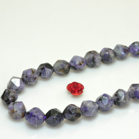 YesBeads Granite stone light purple speckled black star cut faceted nugget beads gemstone
