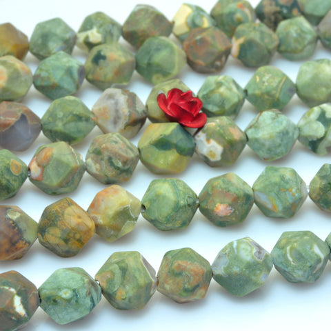 YesBeads Natural Rhyolite Jasper matte star cut faceted nugget beads gemstone wholesale jewelry 15"