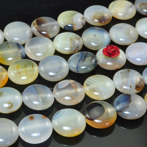 YesBeads Natural Dendritic Agate smooth coin beads gemstone wholesale jewelry 15"