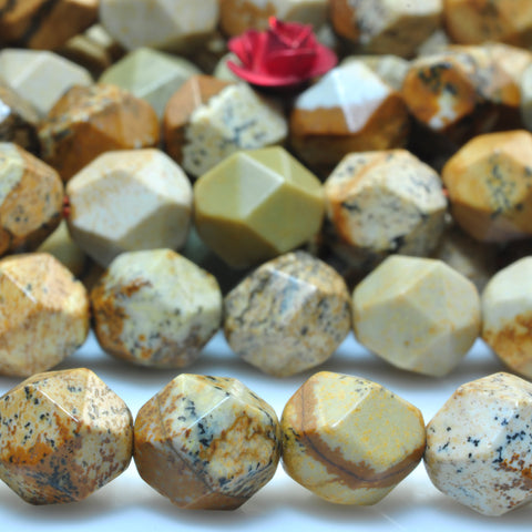 YesBeads Natural Picture Jasper star cut faceted nugget beads gemstone 8mm 15"