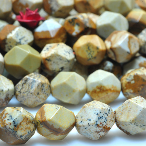 YesBeads Natural Picture Jasper star cut faceted nugget beads gemstone 8mm 15"
