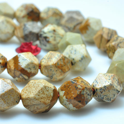 YesBeads Natural Picture Jasper star cut faceted nugget beads gemstone 8mm 15"