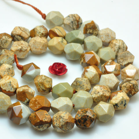 YesBeads Natural Picture Jasper star cut faceted nugget beads gemstone 8mm 15"