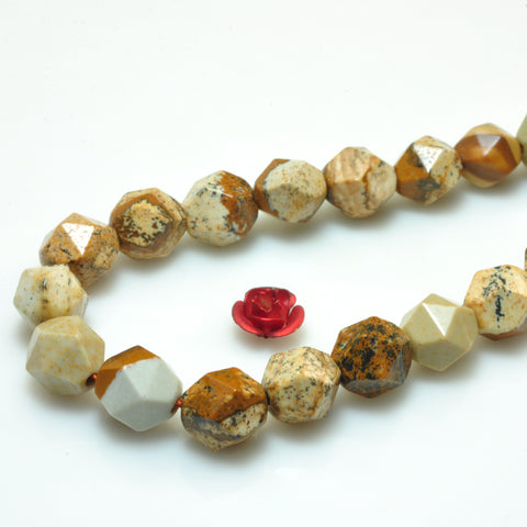 YesBeads Natural Picture Jasper star cut faceted nugget beads gemstone 8mm 15"