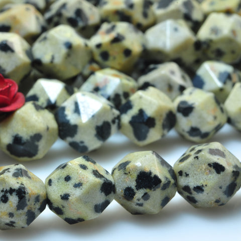 YesBeads Natural Dalmatian Jasper stone star cut faceted nugget beads gemstone 8mm 15"