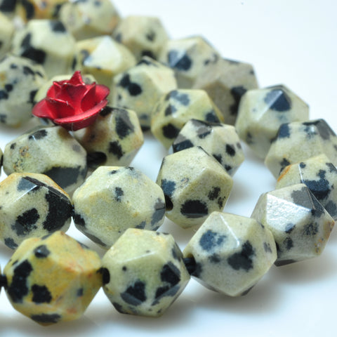 YesBeads Natural Dalmatian Jasper stone star cut faceted nugget beads gemstone 8mm 15"